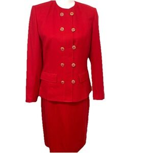 Vtg Herbert Grossman  Suit Skirt Wool Red Gold Buttons Sz‎ 4 Double Breasted USA